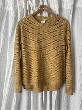 Hem & Thread Mustard Open-Knit Crewneck Sweater